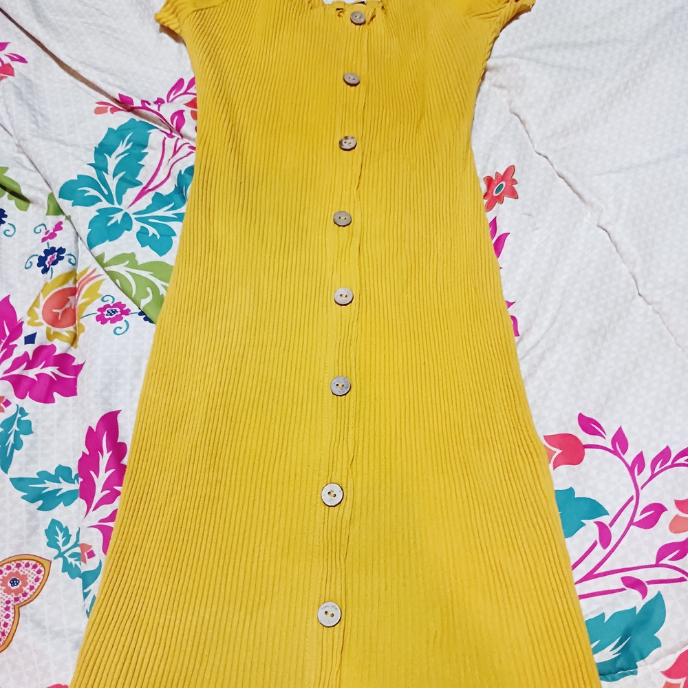 Derek Heart Mustard Button-Down Midi Dress